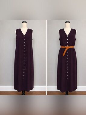 Valerie Stevens Vintage Merino Sleeveless Button Front Maxi Dress Eggplant Plum